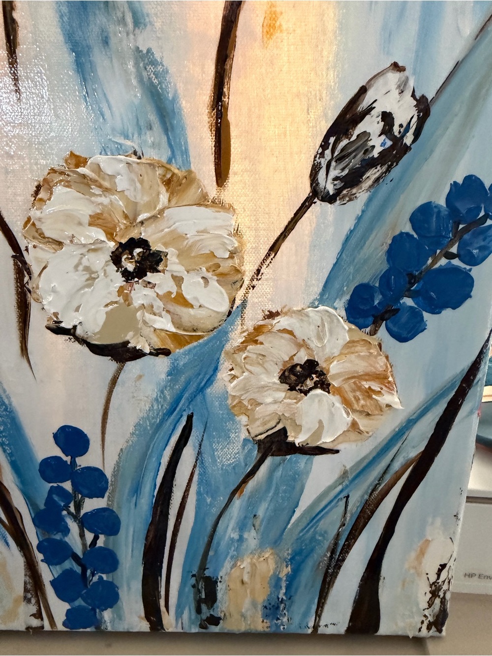 NWT Acrylic Textured Floral Canvas Painting in White, Blue & Cream 14 x 18" - Picture 11 of 14